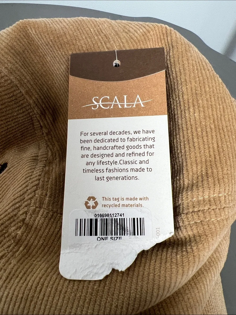 Scala Corduroy Earflap Cap in Tan with Cream Shearling